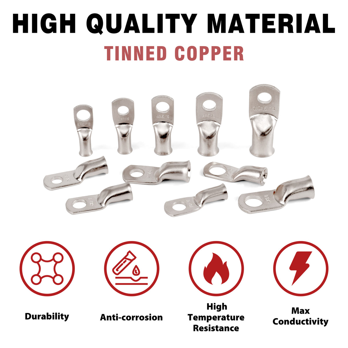100 Pack E.F. Johnson Premium Solder Terminal Lugs - 1/4" ID, 9/10" Long, Tin Plated Copper