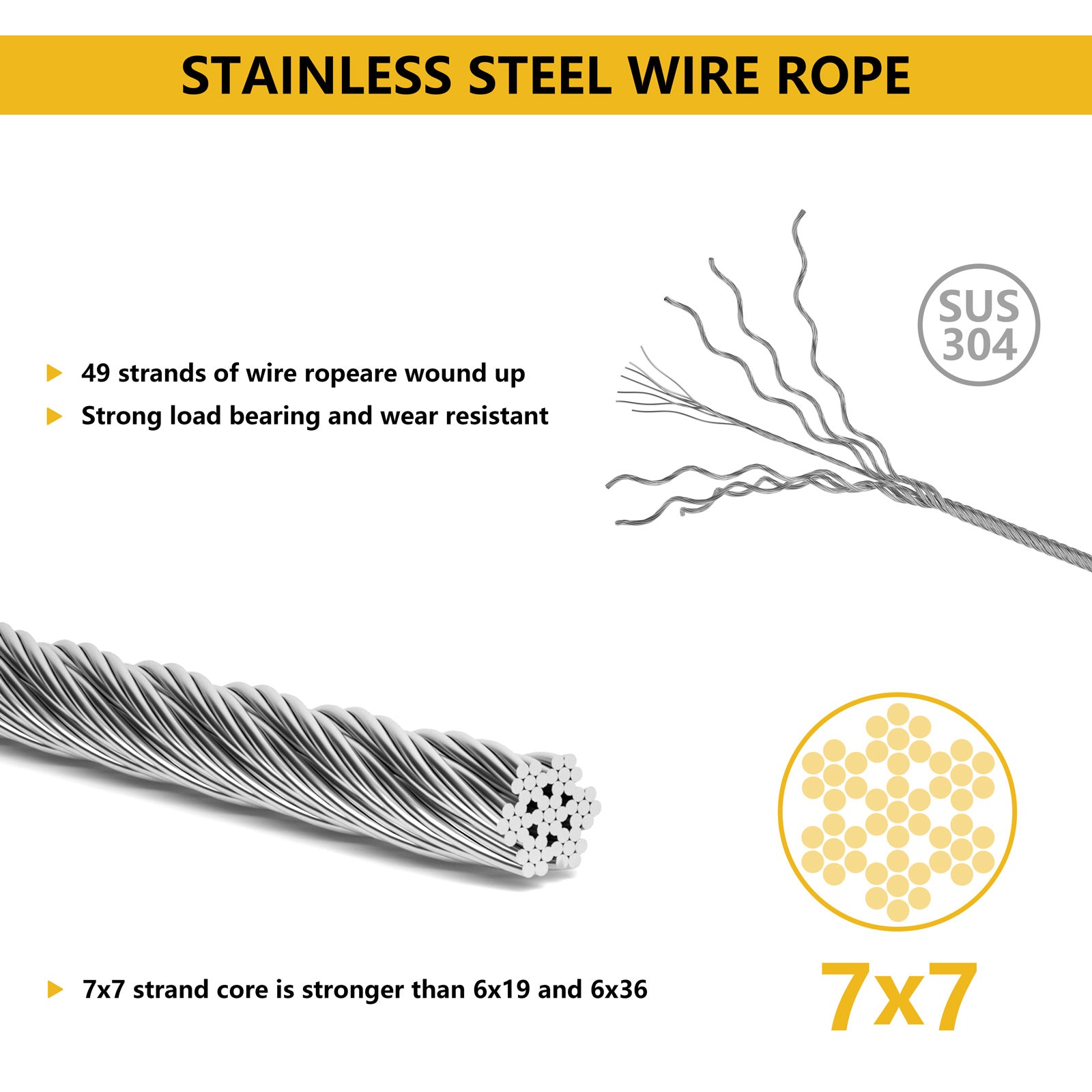 Wire Rope, 1/16 Wire Rope, 304 Stainless Steel Cable, Aircraft