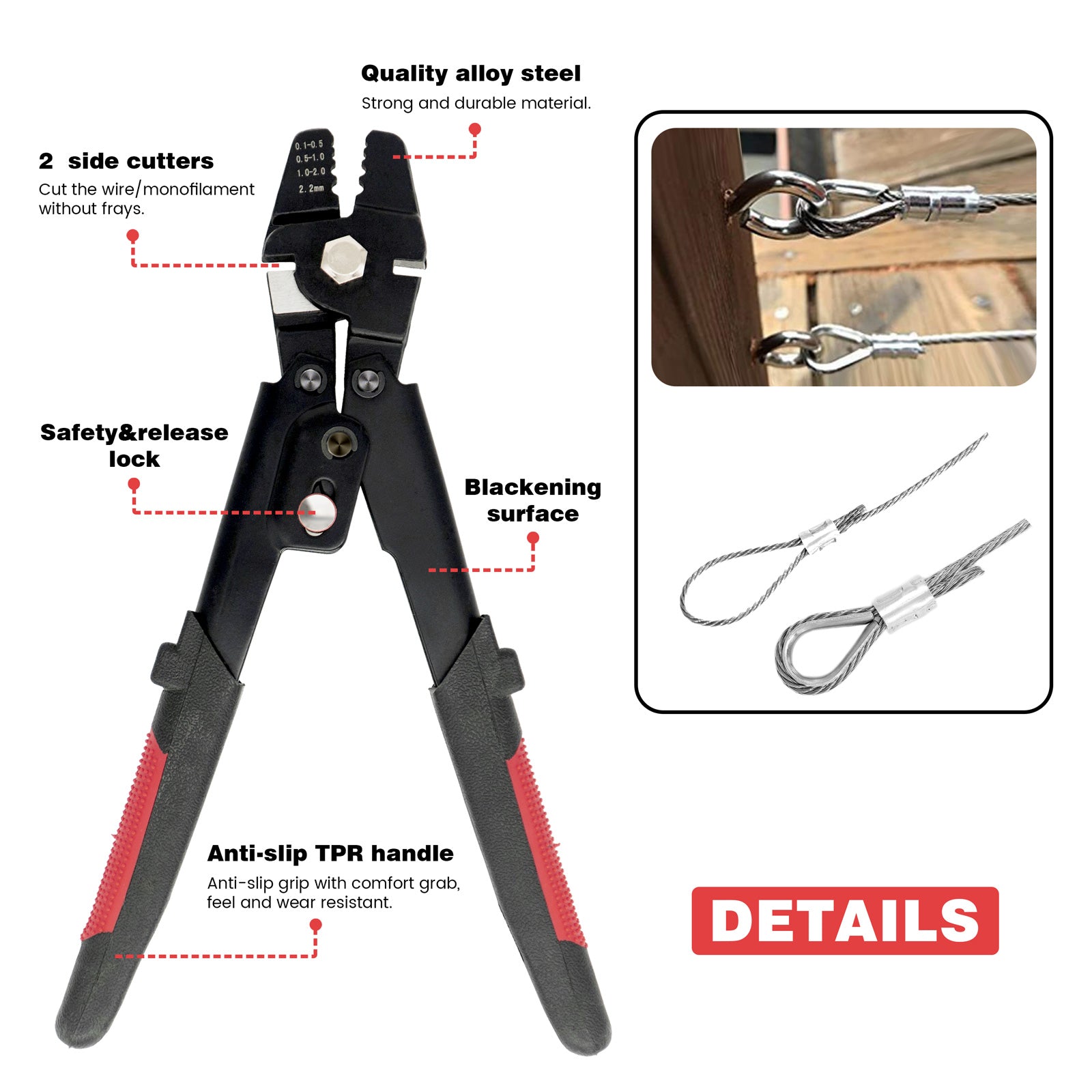 Wire Rope Crimping Tool Kit With Sleeves Up To 2.2mm Length