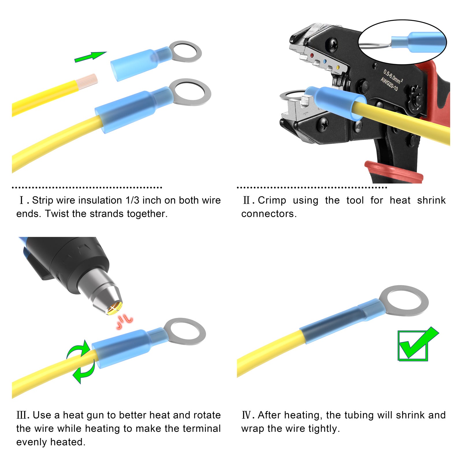 JUNCHI-600 PCS Heat Shrink Wire Connectors Kit, Multipurpose Waterproof Electrical Wire Terminals Insulated Crimp Connectors Ring Fork Spade Butt Spli