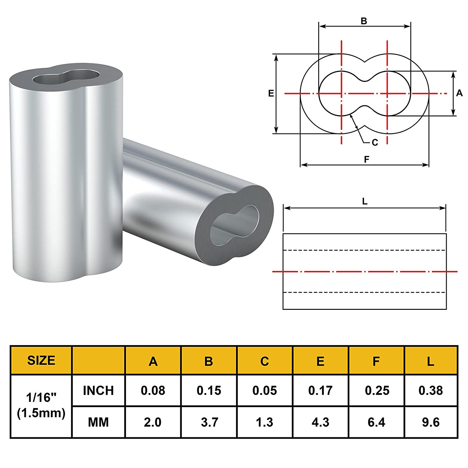 Cable Sleeve Uxcell 5/16"(8mm) Aluminum Crimping Loop Sleeve, Stop Sleeve Wire Rope