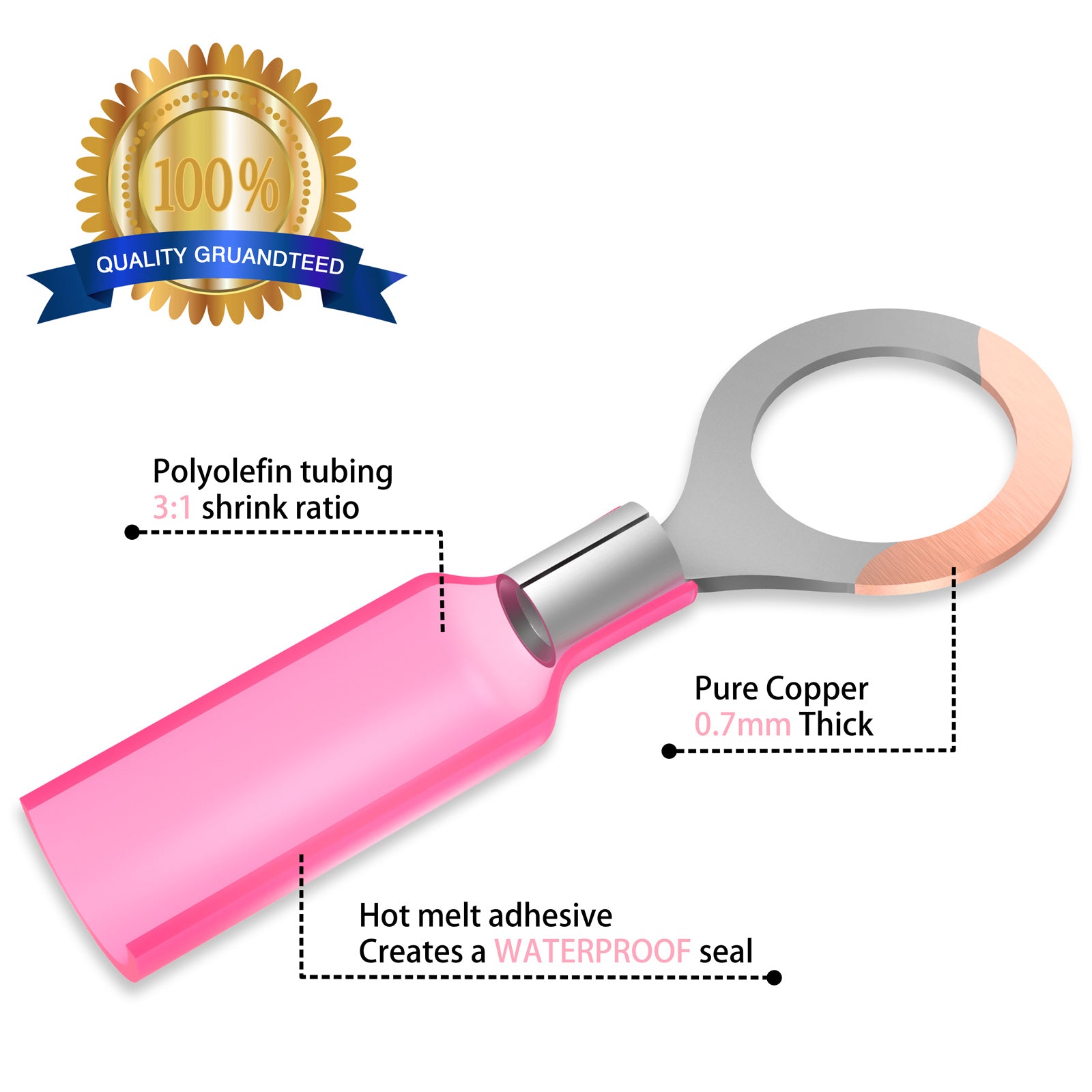 Deals on 10 8 Gauge Copper Ring Terminals 1 4 Black Heat Shrink