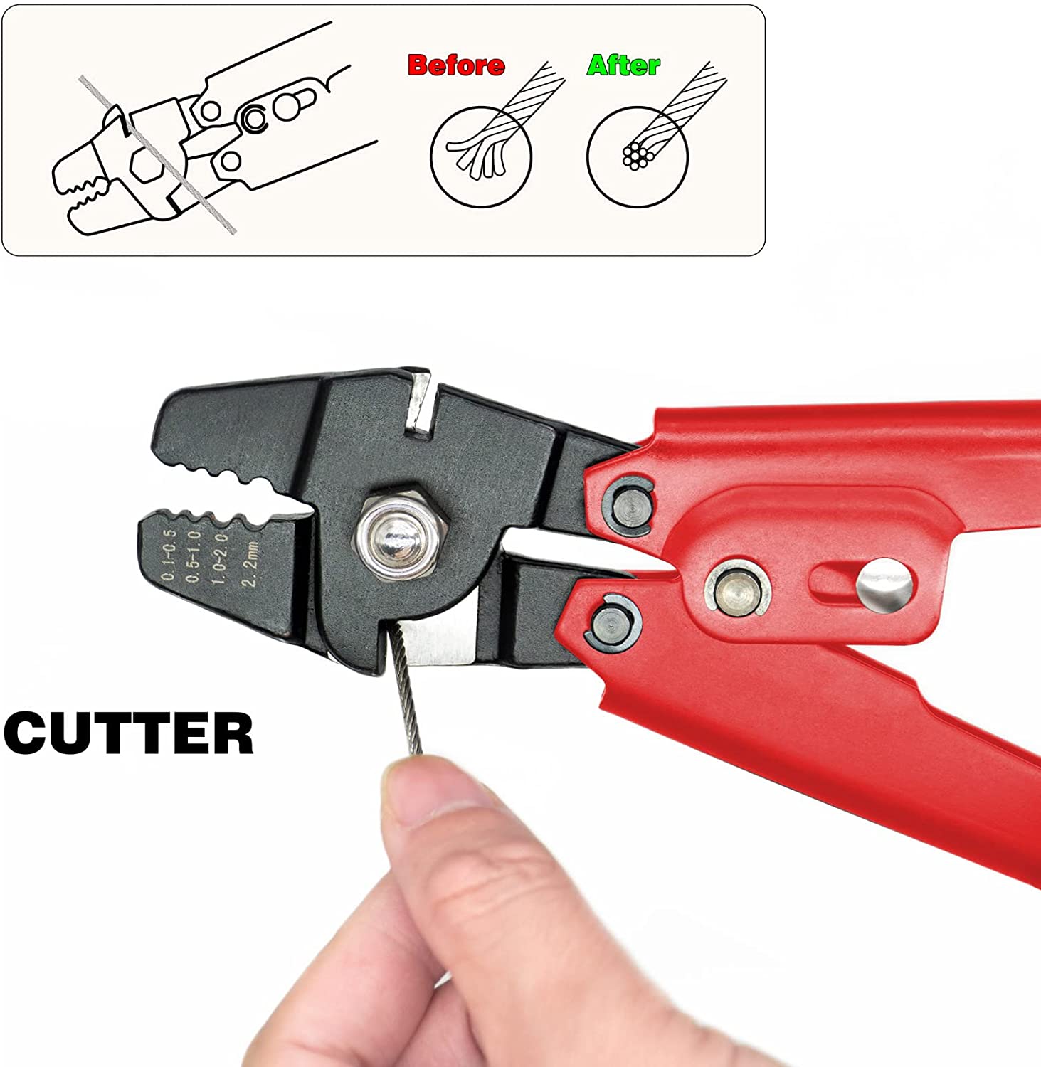 Wire Rope Crimping Tool For Cable Railings - 4 Size Cavities For Oval Sleeves & Ferrules